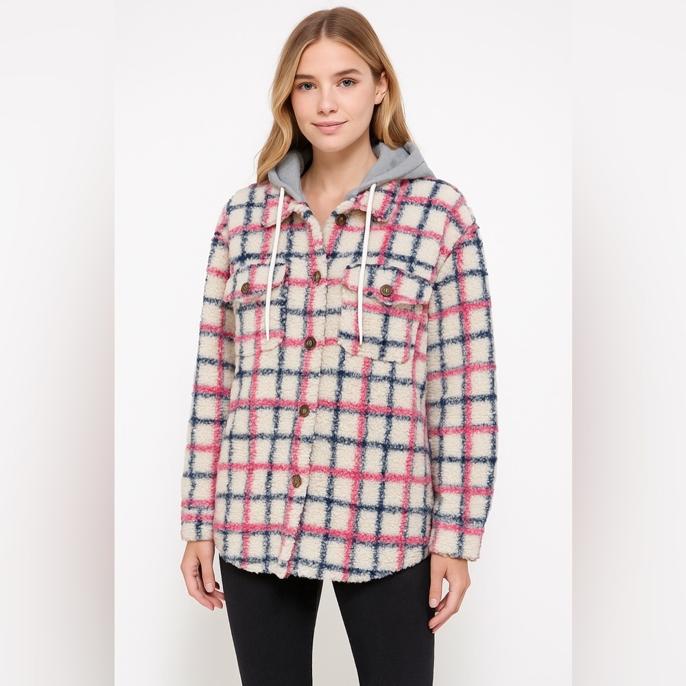 Davi & Dani Fuzzy Plaid Shacket